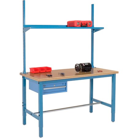 Global Industrial 60x36 Production Workbench Shop Top Square Edge, Drawer, Upright & Shelf BL 318967BL